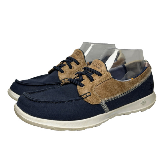 Skechers Go Walk Lite Boat Shoes Womens Shoes Size 6.5 Dark Blue Tan Air Cooled - Picture 1 of 11